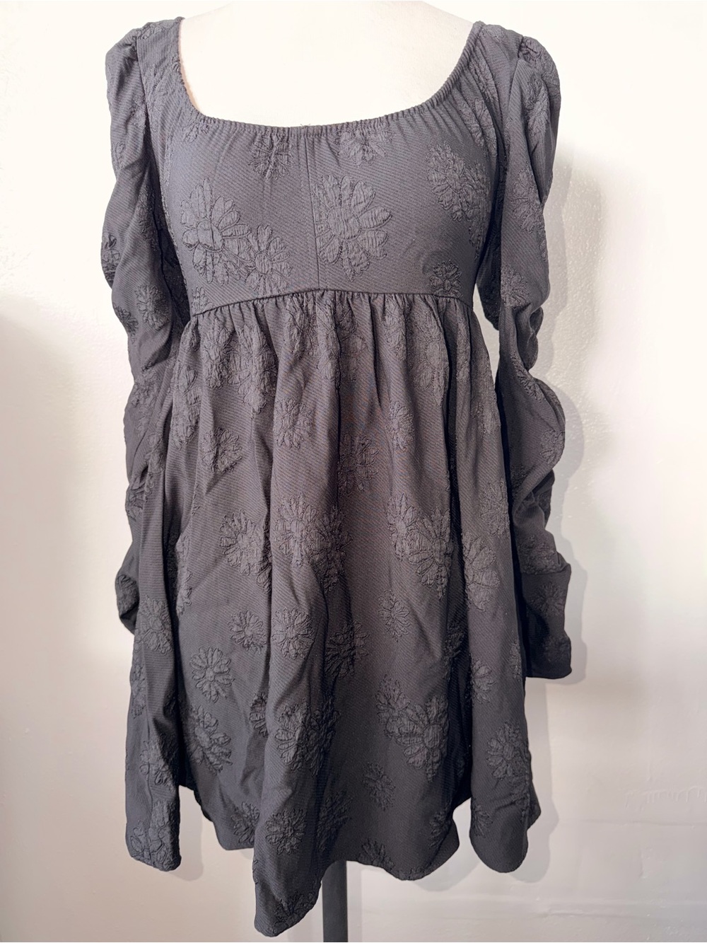 Forever 21 Charcoal Embroidered Babydoll Mini Dress